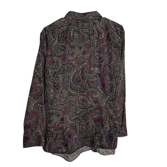 Chaps No Iron Shirt Blouse Womens 2X Dark Paisley Button Up Contrast Cuff - Picture 3 of 9